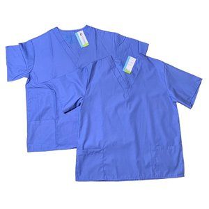 Prism Medical Scrub Top Lot of 2 Blue Short Sleeve Shirt VNeck NWT Unisex Size M